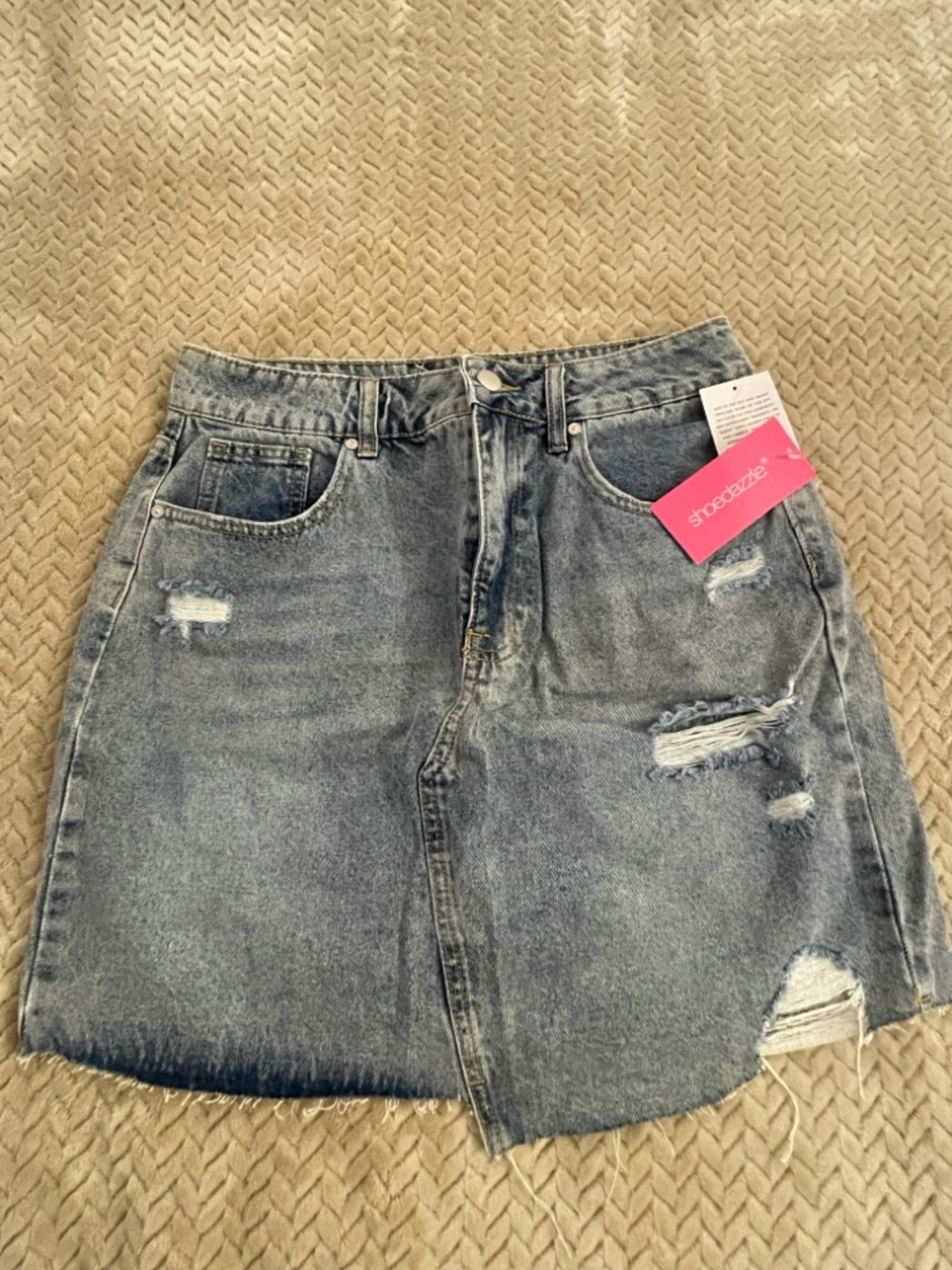 Shoe Dazzle Light Blue Distressed Denim Mini Skirt